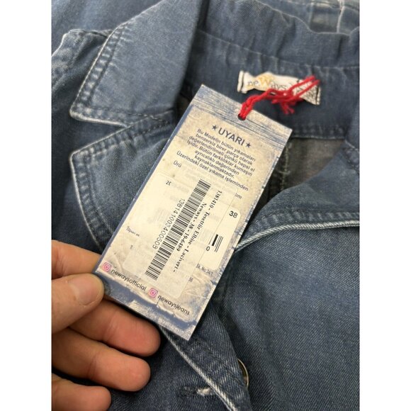 VTG Neways Sz 38 (8) Maxi Button Comfy Dark Denim Dress Sleeveless Collared NWT - Picture 9 of 10